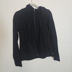 Danskin black run jacket Workout zip up jacket Athletic Yoga Contour Hood M 8-10